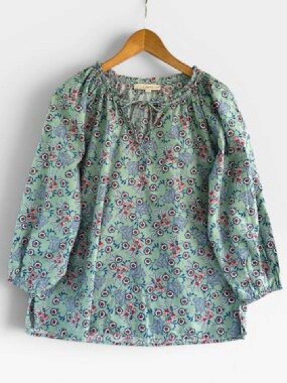 LOFT Mint Floral Peasant Top